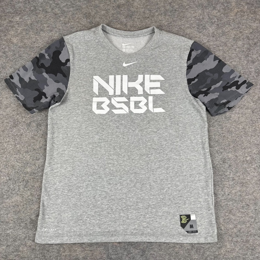 Nike Tee Dri Fit Baseball Athletic Cut T-Shirt Tee Gray Camo Mens Medium M